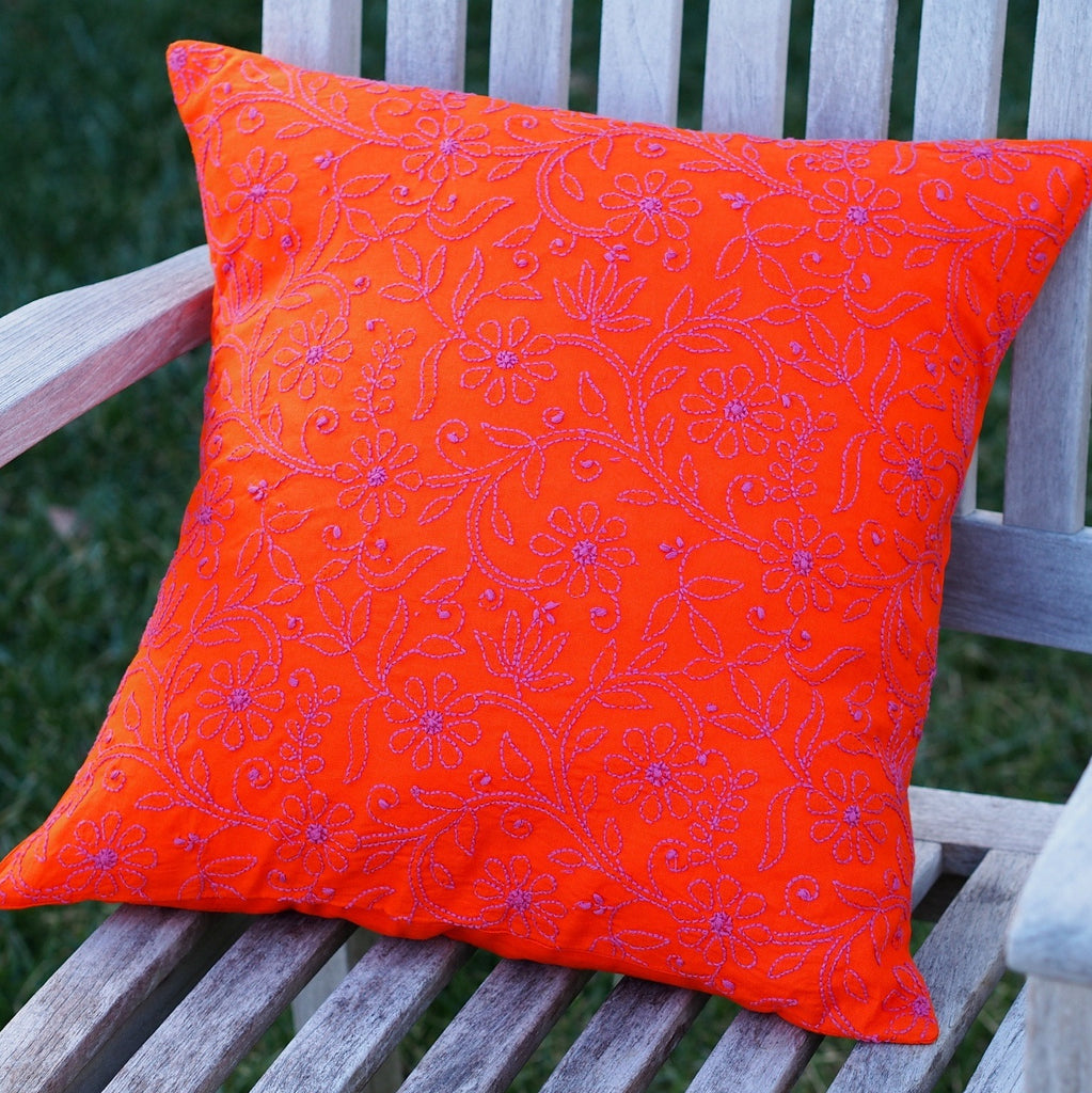 Orange Embroidered Decorative Pillow Cover