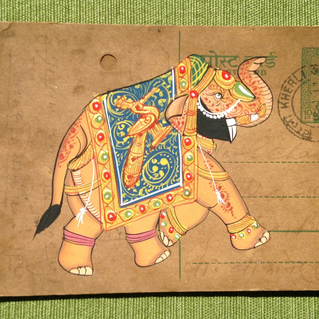 Vintage postcard painting with elephant