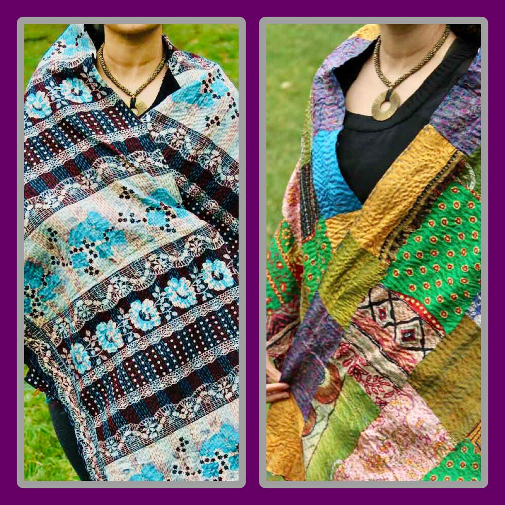 Reversible Silk Patchwork Kantha Stole