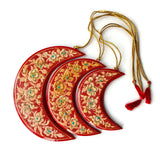 Crescent Moon Paper Mache Holiday Ornaments