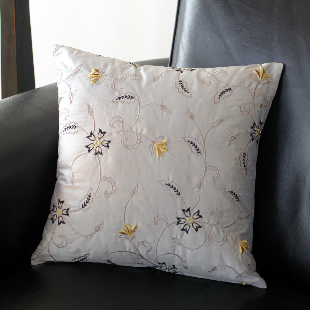 Grey Embroidered Silk Pillow Cushion Covers Buy at Home From India