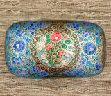 Blue and Gold Floral Paper Mache Jewelry and Trinket Box