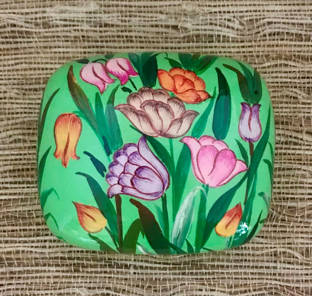 Multi-Color Floral Paper Mache Jewelry and Trinket Box