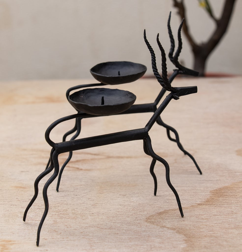 Hand Crafted Metal Deer Tealight Candle Holder