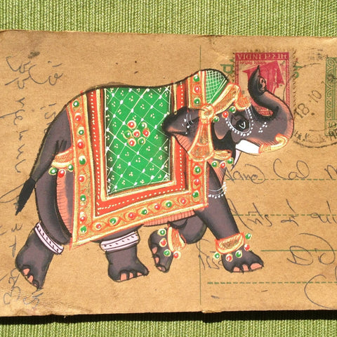 Vintage postcard painting with elephant