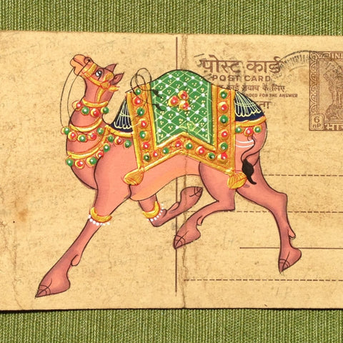 Vintage postcard painting with camel