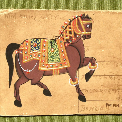 Vintage postcard painting with horse