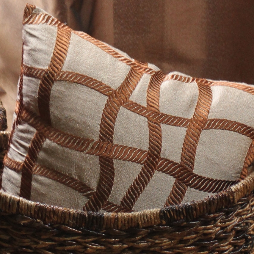 Tan and brown silk pillow cover