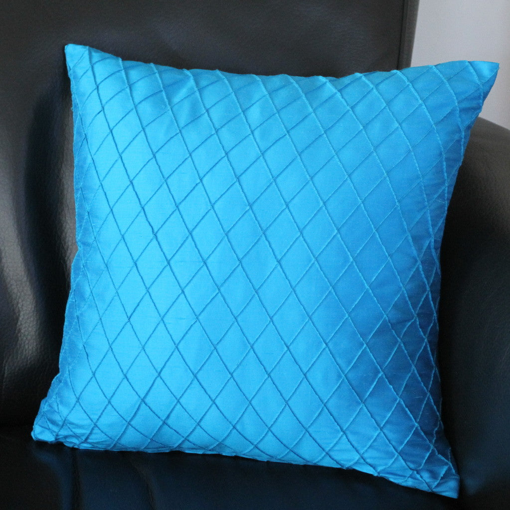 Peacock blue silk decorative pillow cover