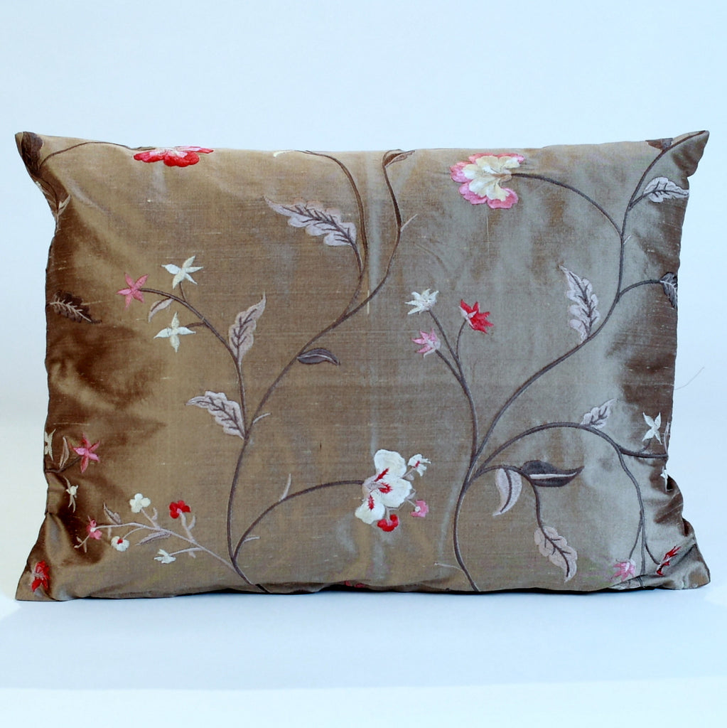 Silk embroidered pillow cover