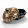 Black and gold round jewelry and trinket box with handled lid