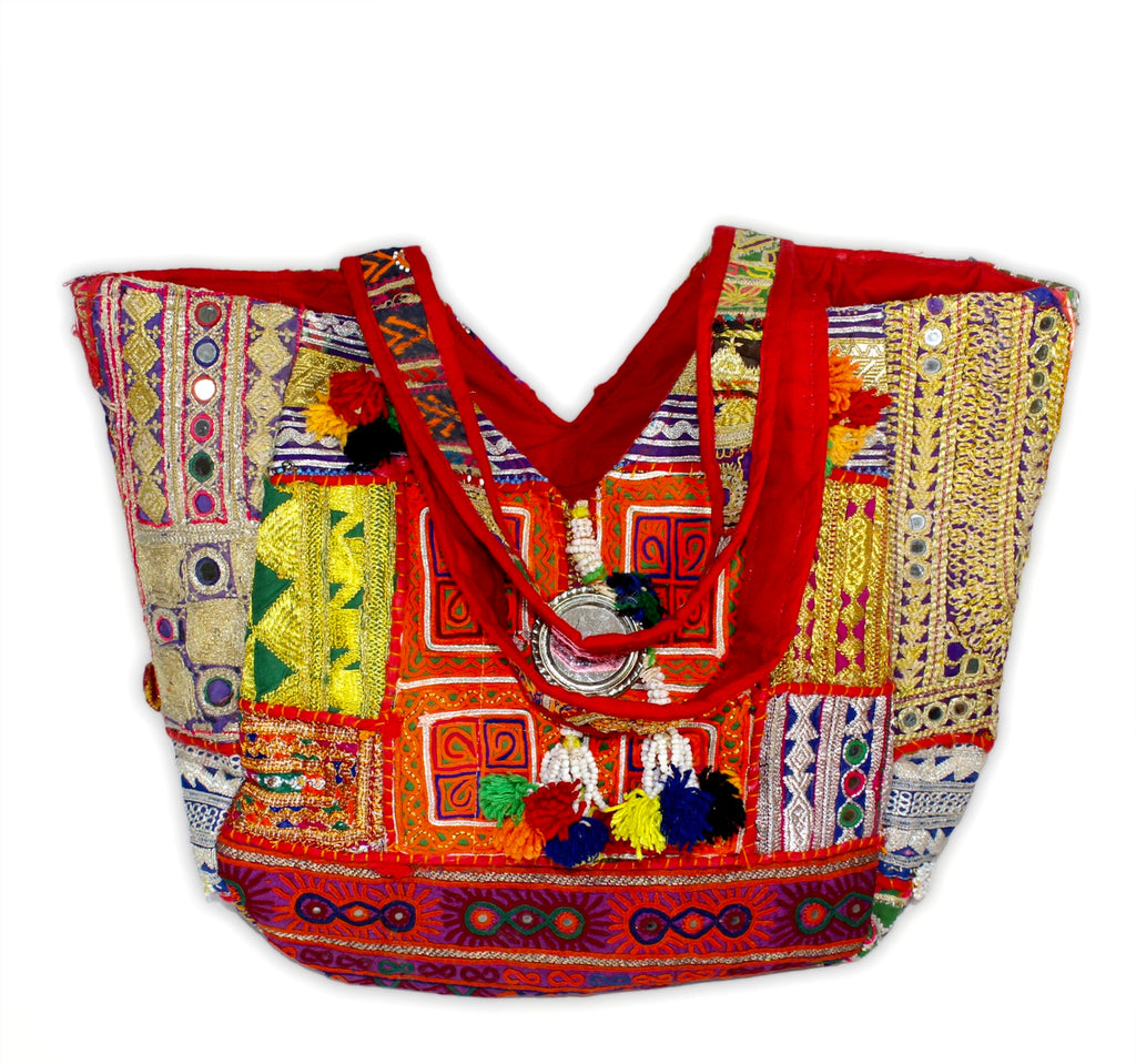 Boho Patchwork Banjara Tote Bag-Orange and Gold