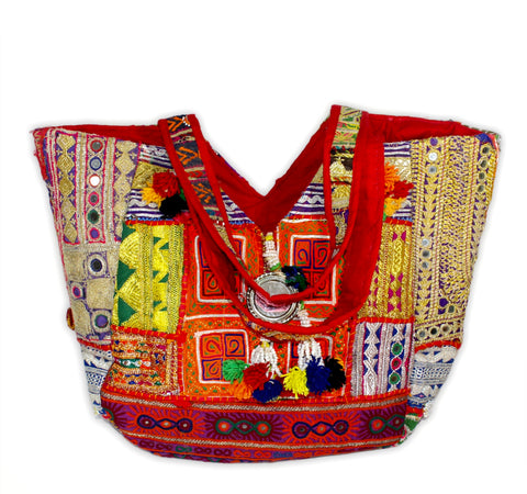 Boho Patchwork Banjara Tote Bag-Orange and Gold