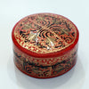 Red and black round paper mache box